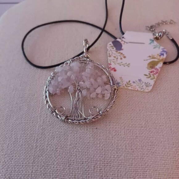 Galilea Rose Quartz Pendant in Silvertone with Leather Necklace (24 Inches) - Picture 2 of 3